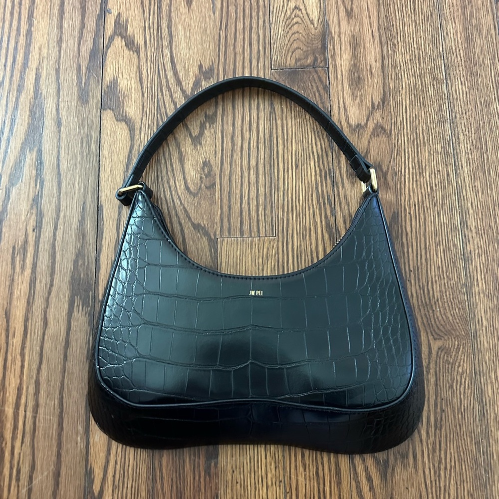 JW Pei Black Croc Shoulder Bag